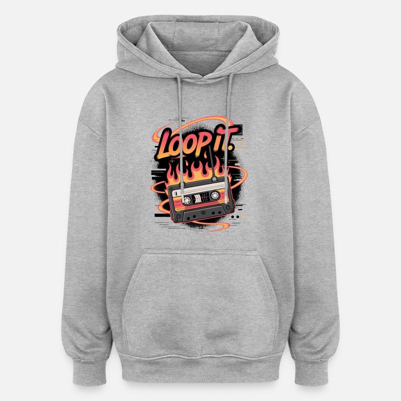 Musique en boucle de cassette rétro - Sweat à capuche oversize unisexe - gris chiné
