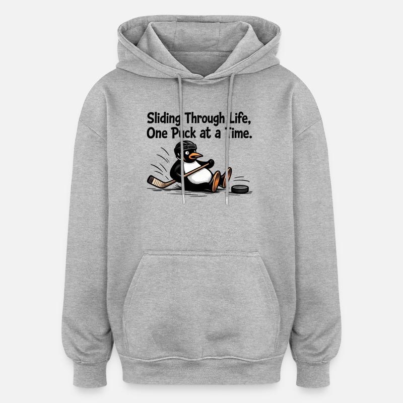 Pinguin Eishockey Freizeitliga Sport Hobby - Sweat à capuche oversize unisexe - gris chiné