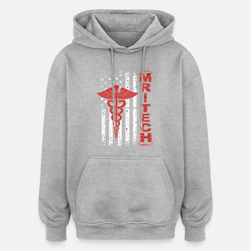 Drapeau Caducée rouge de MedTech - Sweat à capuche oversize unisexe - gris chiné