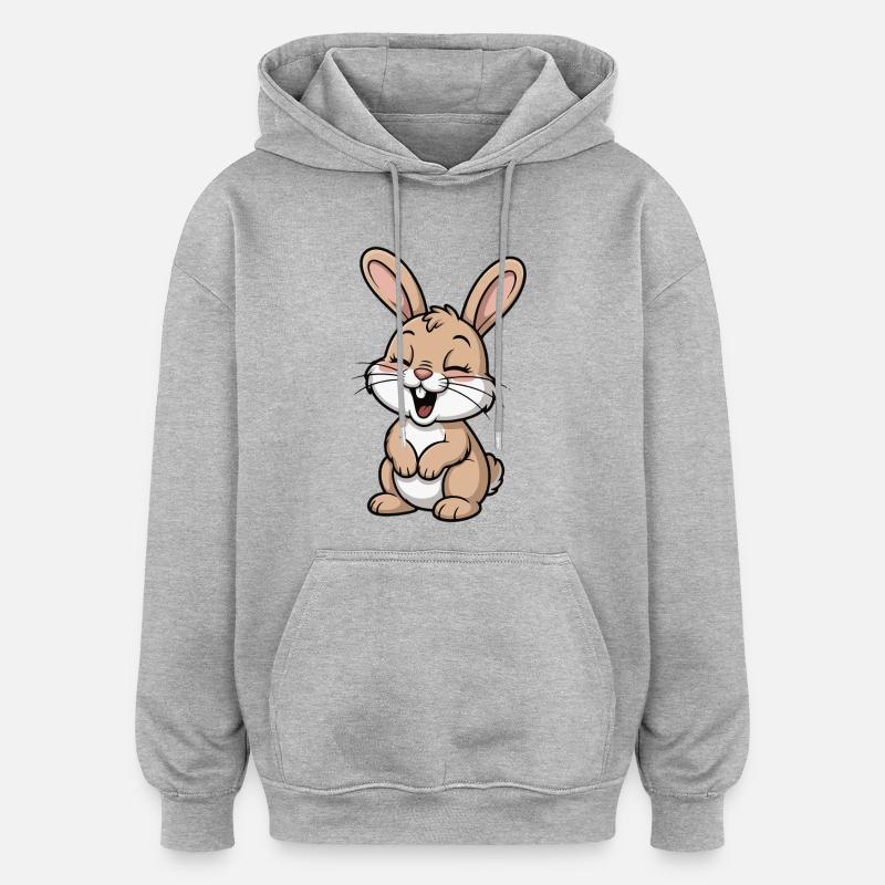 Happy Hopping Bunny Laughing Design - Sweat à capuche oversize unisexe - gris chiné