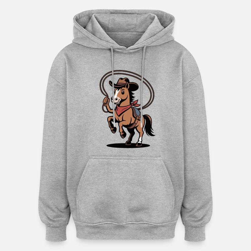 Dessin animé western Lasso Pony - Sweat à capuche oversize unisexe - gris chiné