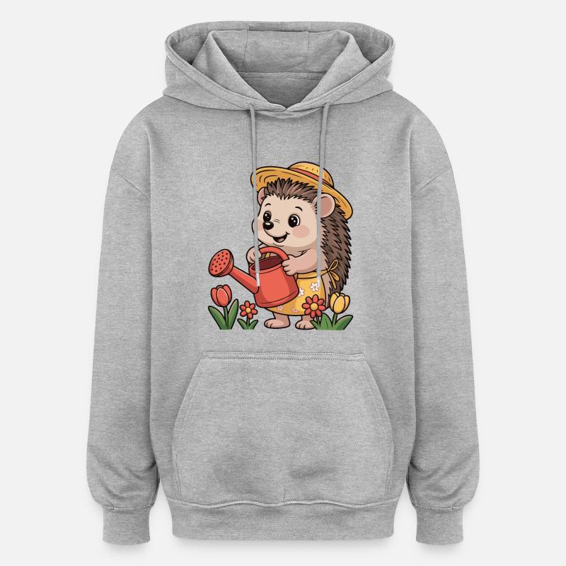 Gärtner-Igel mit Strohhut - Oversized Unisex Hoodie - Grau meliert