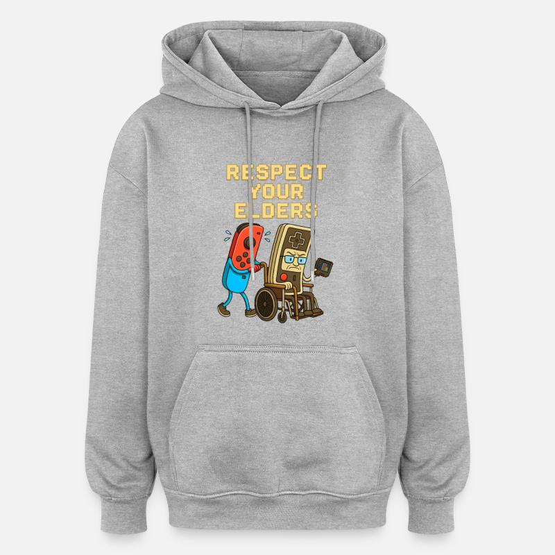 Respect Your Elders Gaming Control Rétro - Sweat à capuche oversize unisexe - gris chiné