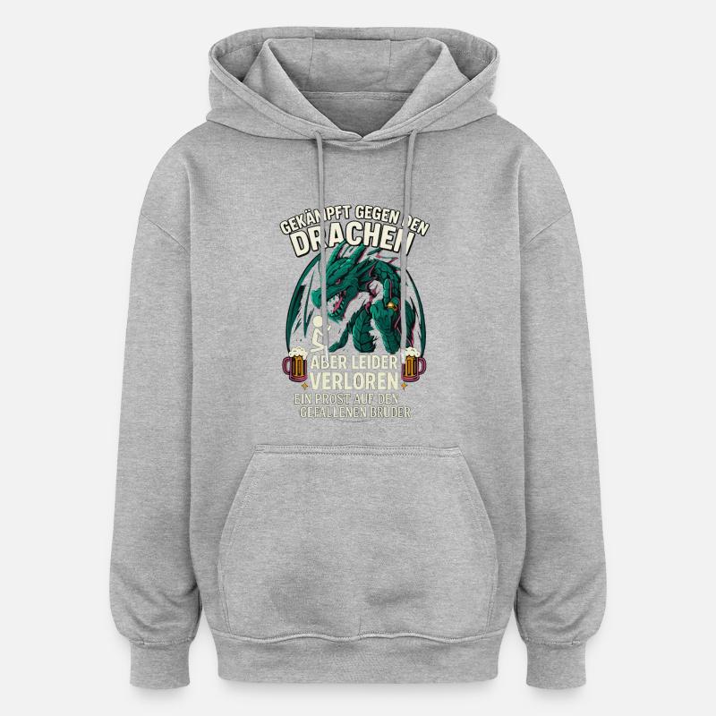 Drachenkampf Bruder, JGA Bierfreunde Spaß - Oversized Unisex Hoodie - Grau meliert