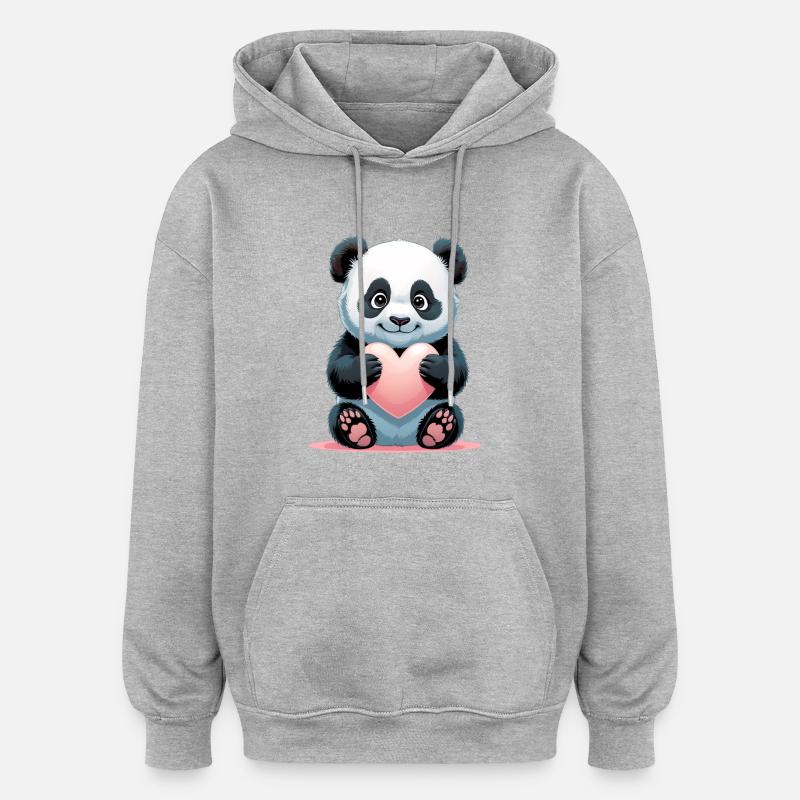 Tablette de cœur de panda - Sweat à capuche oversize unisexe - gris chiné