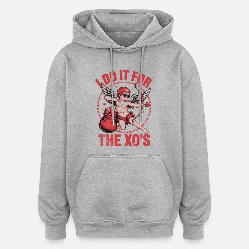 Arc-Cupidon : XO Chasse à l’amour - Sweat à capuche oversize unisexe - gris chiné