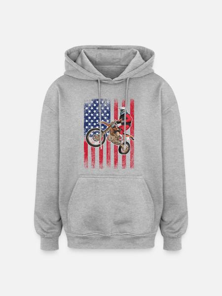 Dirt Biking USA Flag  - Oversized Unisex Hoodie - heather grey