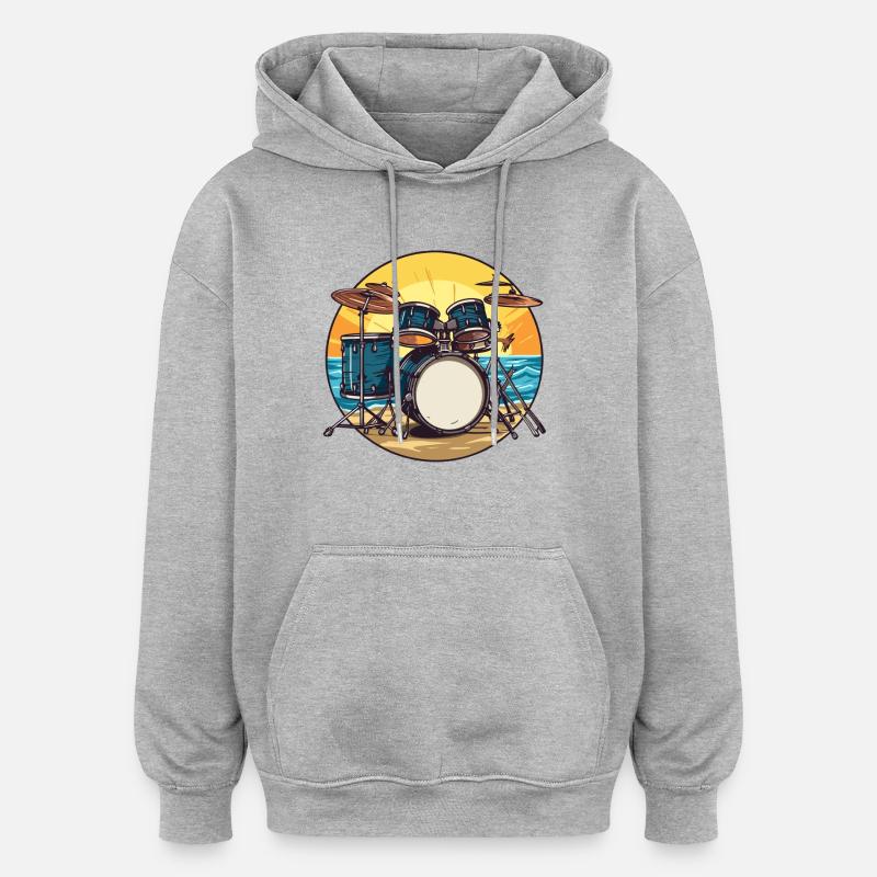 Drumset am Strand Schlagzeug Drummer  - Oversized Unisex Hoodie - Grau meliert