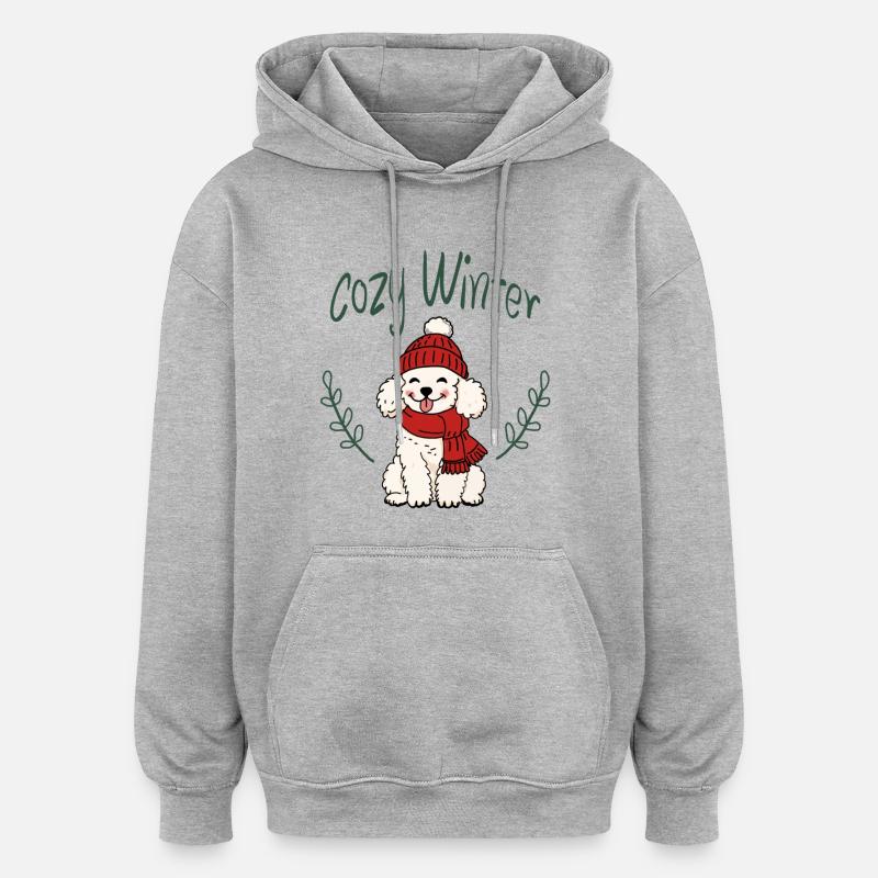 Chien d’hiver câlin avec chapeau - Sweat à capuche oversize unisexe - gris chiné