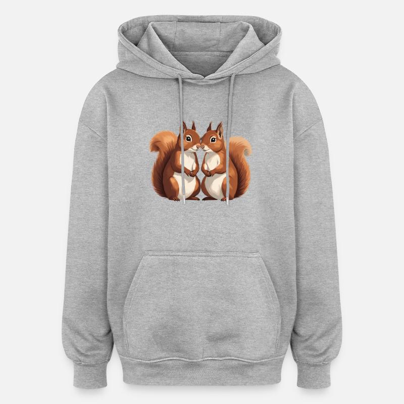 Zwillings Eichhörnchen Liebespaar - Oversized Unisex Hoodie - Grau meliert