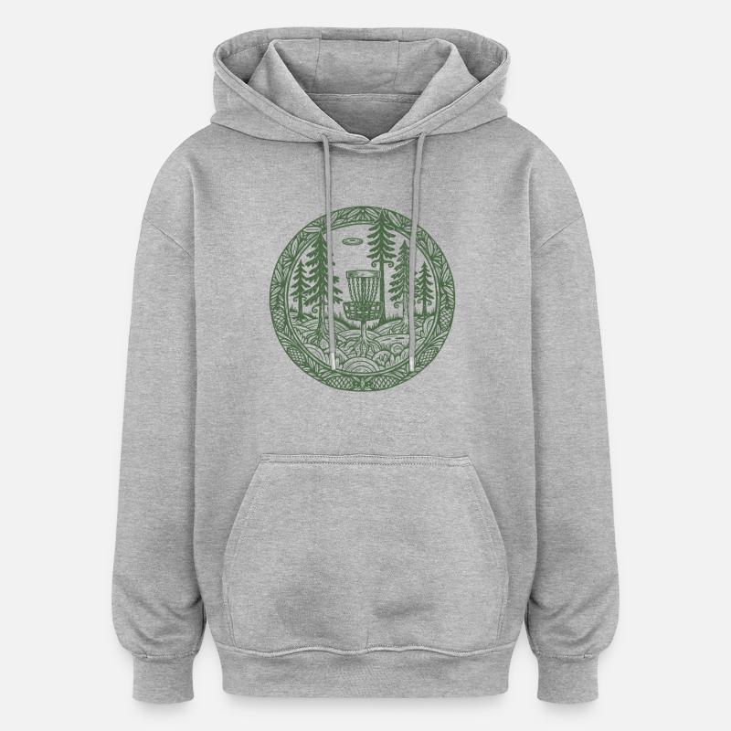 Forest Disc Golf Basket Flying Disc Course Scene - Oversized Unisex Hoodie - heather grey