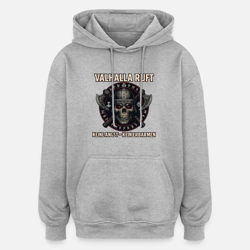 Valhalla Ruft Wikinger Runen Nordisch  - Oversized Unisex Hoodie - Grau meliert