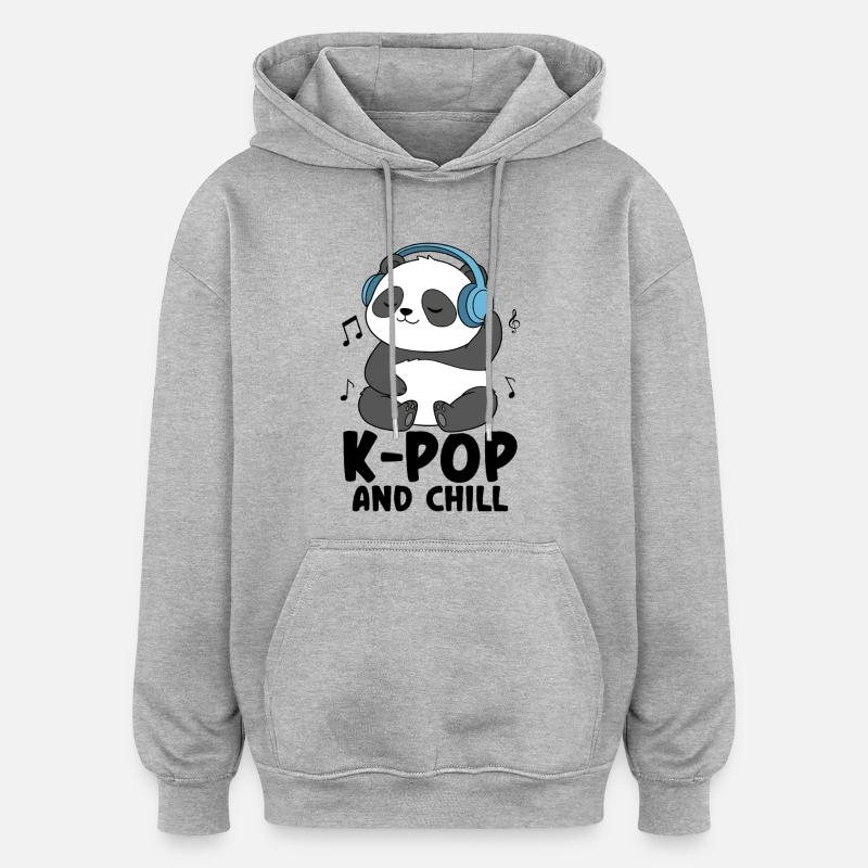 K-Pop et Chill - Sweat à capuche oversize unisexe - gris chiné