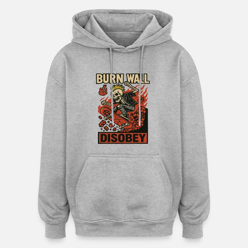Squelette du Patineur du Mur Brûlant - Sweat à capuche oversize unisexe - gris chiné