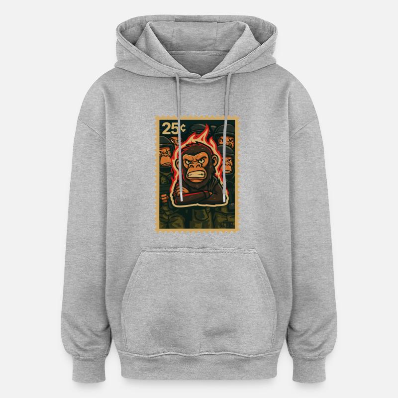 Protestation du Feu et des Singes - Sweat à capuche oversize unisexe - gris chiné