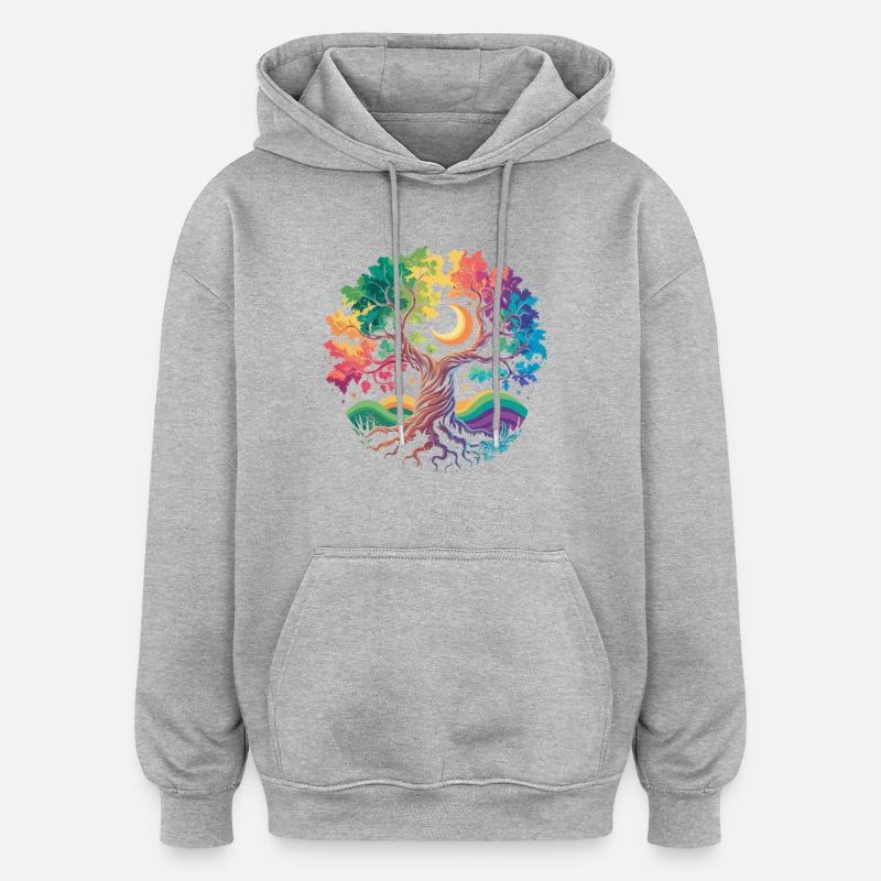 Rainbow Tree Moon Magic - Oversized Unisex Hoodie - heather grey