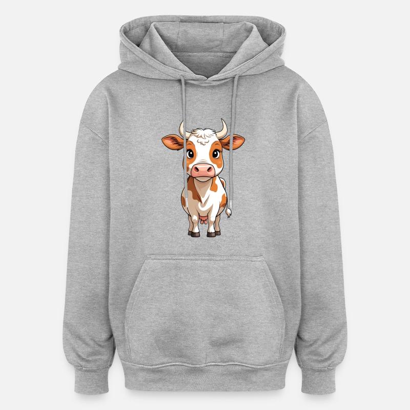 Caricature de vache : mignonne et courageuse - Sweat à capuche oversize unisexe - gris chiné