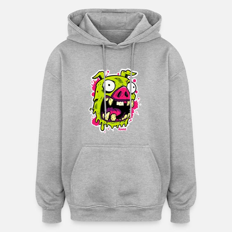 Visage de cochon zombie - Sweat à capuche oversize unisexe - gris chiné
