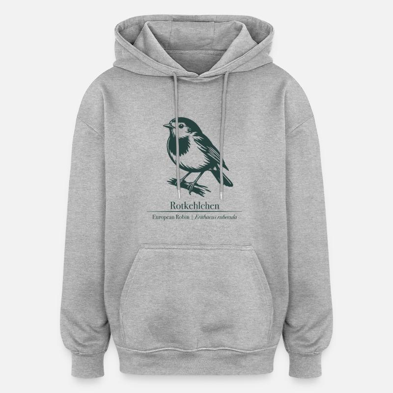 Silhouette de Robin | Ornithologie | Dessin - Sweat à capuche oversize unisexe - gris chiné