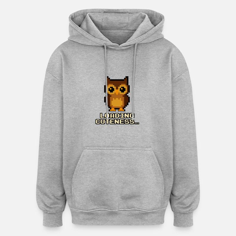 Pixel Eulen Loading Cuteness - Oversized Unisex Hoodie - Grau meliert