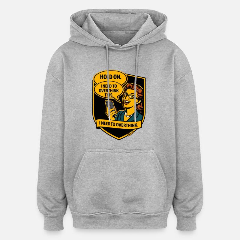 Retro Comic Überdenken - Overthinker - Oversized Unisex Hoodie - Grau meliert