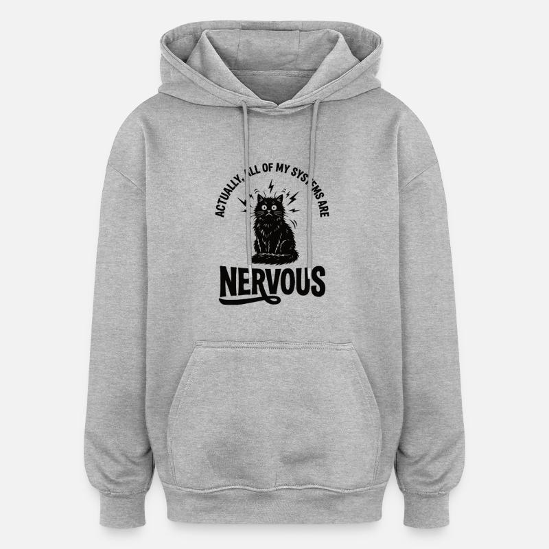 Echte Ironie Katze Nervensystem Statement - Oversized Unisex Hoodie - Grau meliert