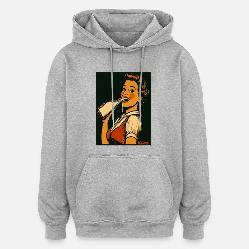 Retro lady with milk drink - Oversized Unisex Hoodie - heather grey