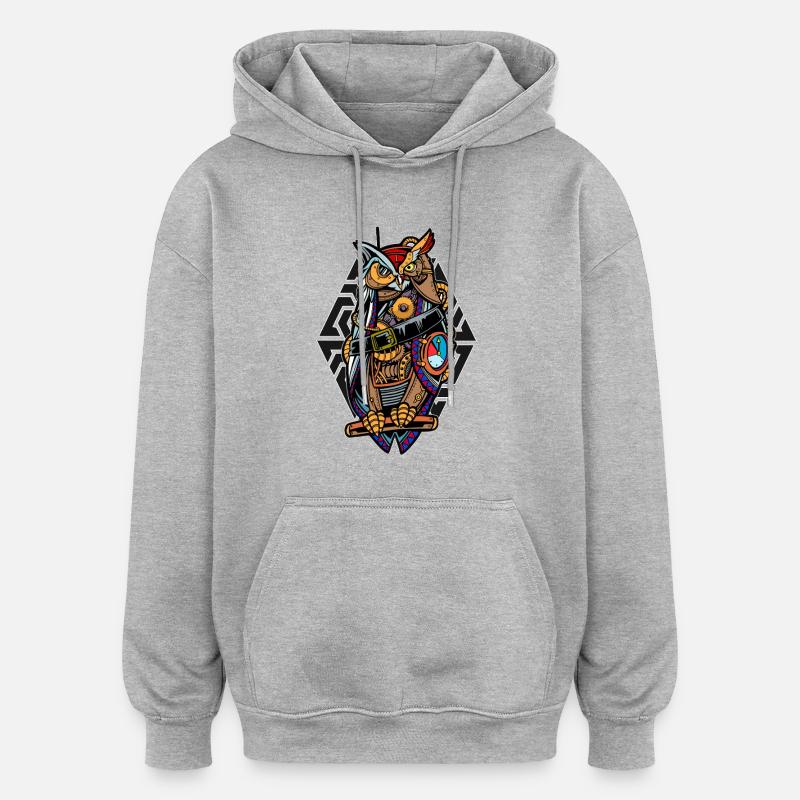 Steampunk-Eule mit Zahnrädern Mystisch Mechanisch  - Oversized Unisex Hoodie - Grau meliert