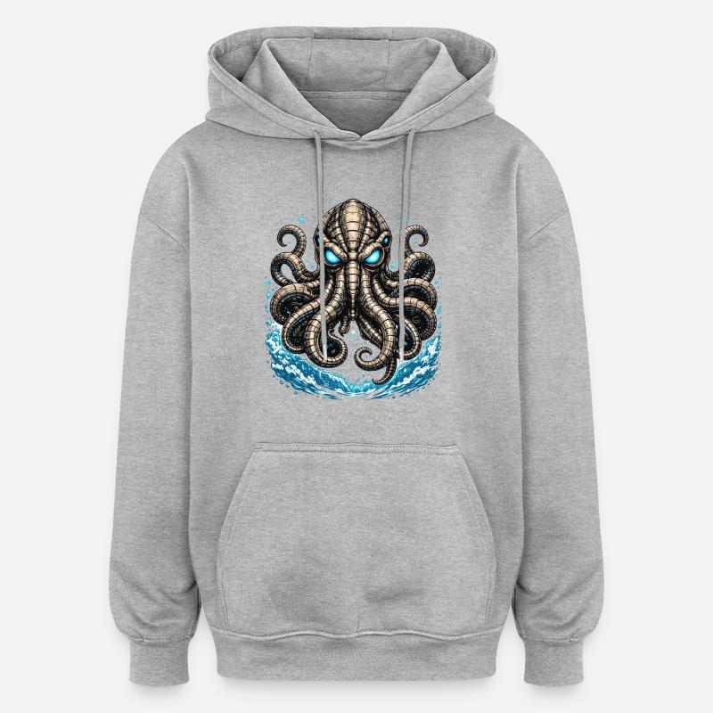 Kraken Lumineux dans la Tempête - Sweat à capuche oversize unisexe - gris chiné