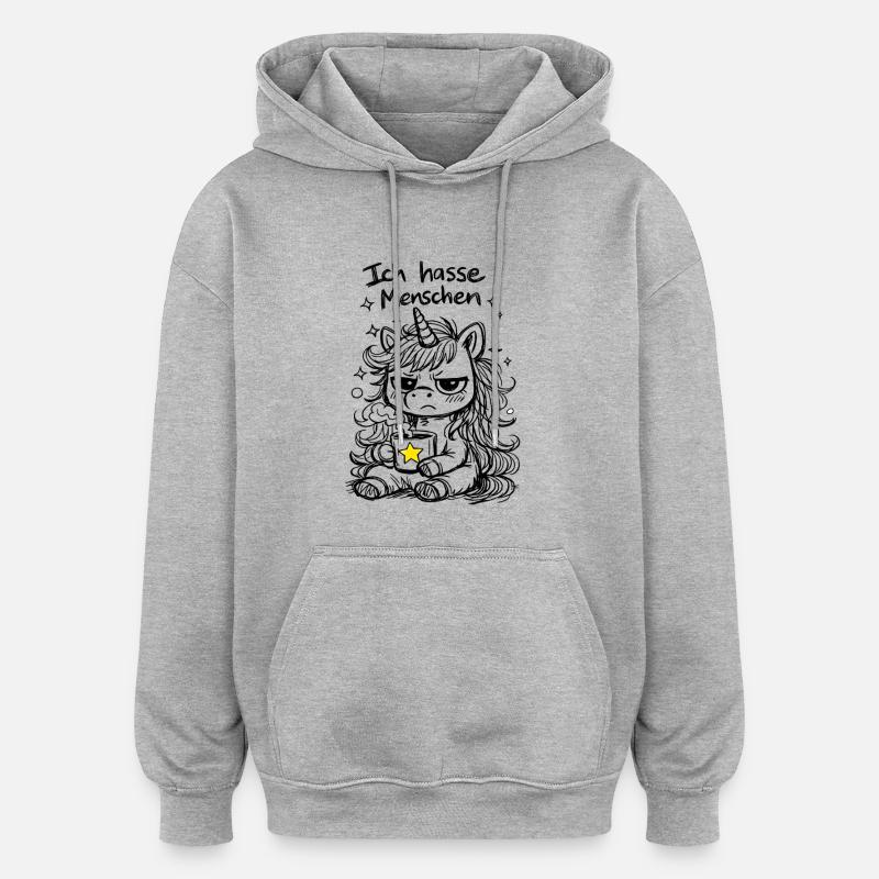 Süßes Einhorn Kritzelstil mit Spruch - Oversized Unisex Hoodie - Grau meliert