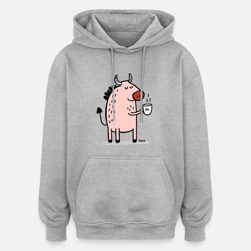 Animale Rosa con Corno e Coppa - Felpa con cappuccio unisex oversize - grigio melange