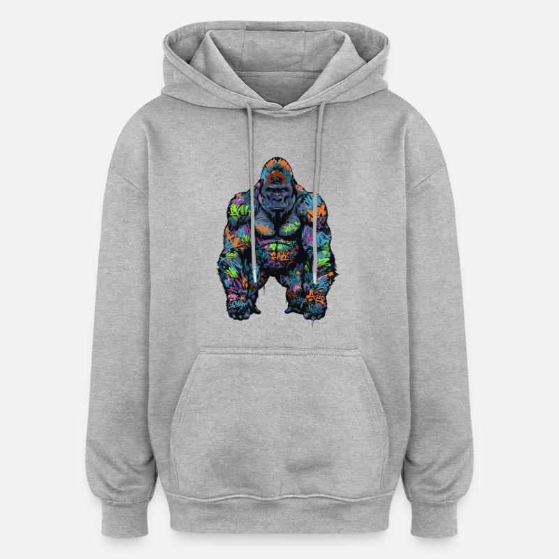 Gorille graffiti - Sweat à capuche oversize unisexe - gris chiné