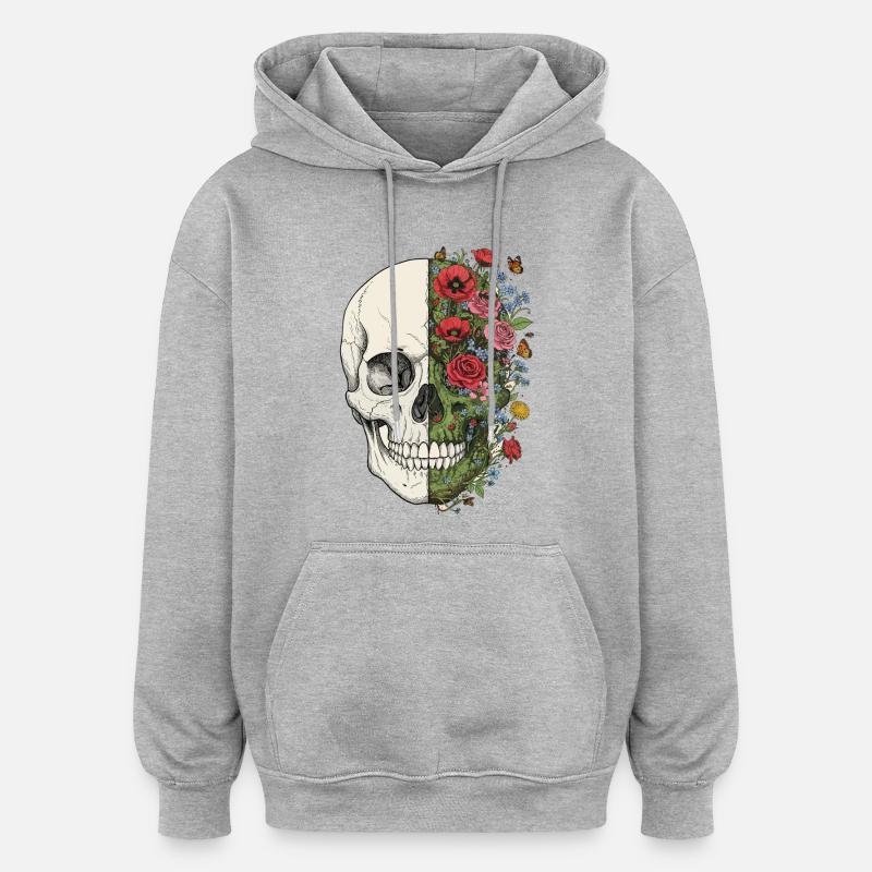 Papillon Fleurs de Crâne - Sweat à capuche oversize unisexe - gris chiné