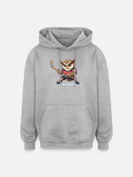Waldkauz Eule Eishockey Spieler Cartoon Team - Oversized Unisex Hoodie - heather grey