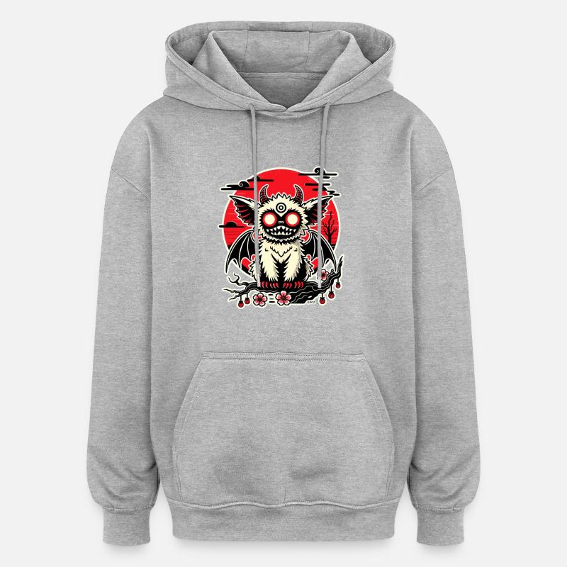 Chauve-souris Lune Cramoisie de Sakura - Sweat à capuche oversize unisexe - gris chiné