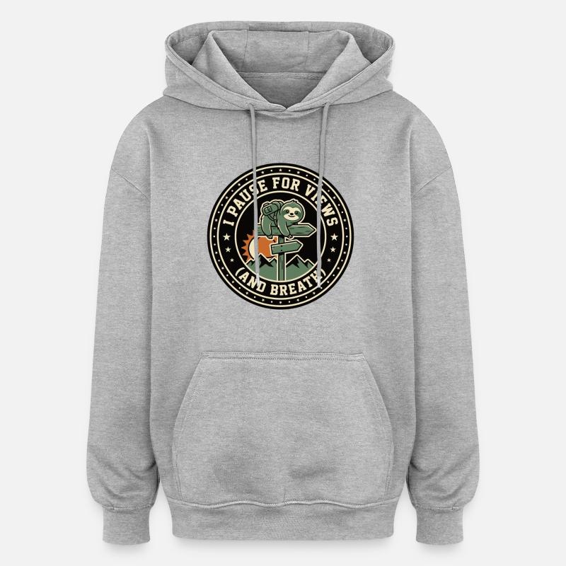Vue du Sloth Break Respire - Sweat à capuche oversize unisexe - gris chiné