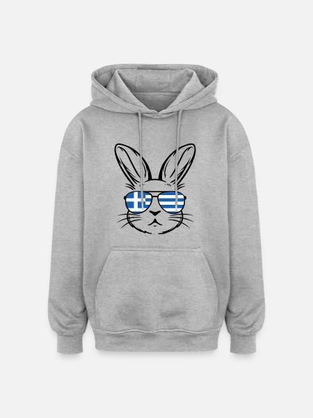 Greek Easter Greek Flag Easter Bunny - Oversized Unisex Hoodie - heather grey