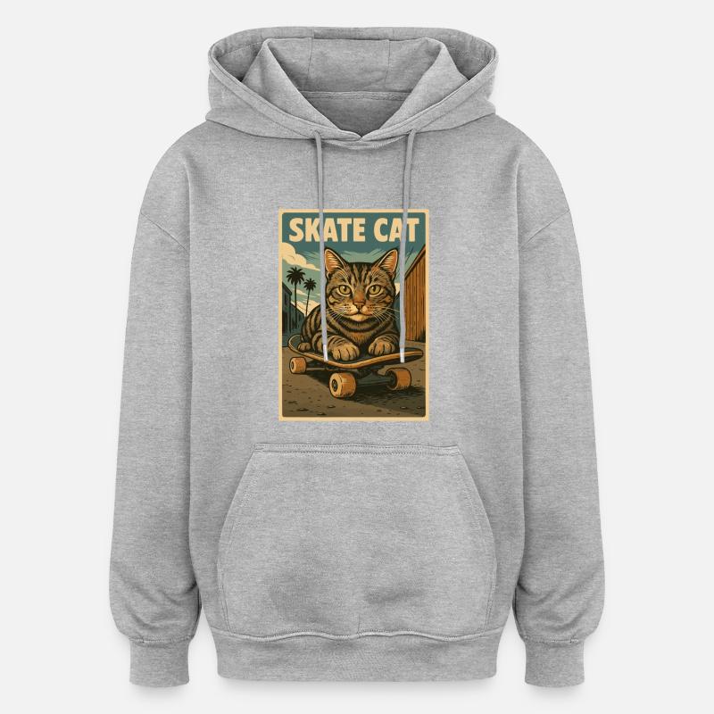 Affiche rétro de Skate Cat - Sweat à capuche oversize unisexe - gris chiné