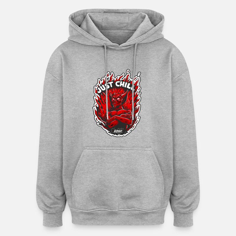 Inferno-Dämon Entspann dich einfach - Oversized Unisex Hoodie - Grau meliert