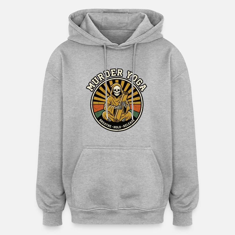 Graphique squelette de méditation rétro - Sweat à capuche oversize unisexe - gris chiné