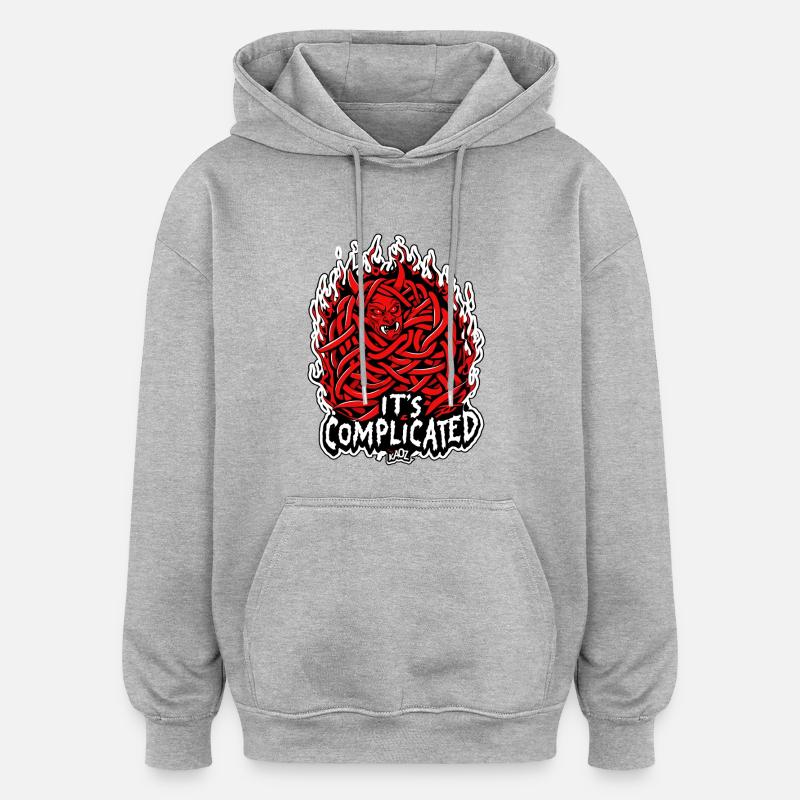 Démon de feu emmêlé : C’est compliqué - Sweat à capuche oversize unisexe - gris chiné