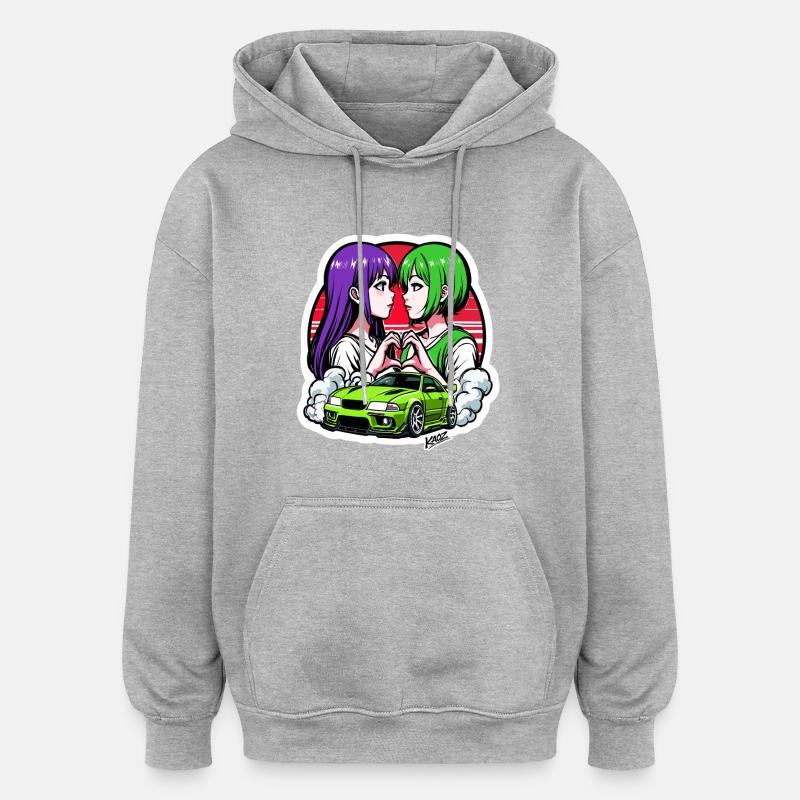 Duo néon : Heart Car Drift - Sweat à capuche oversize unisexe - gris chiné