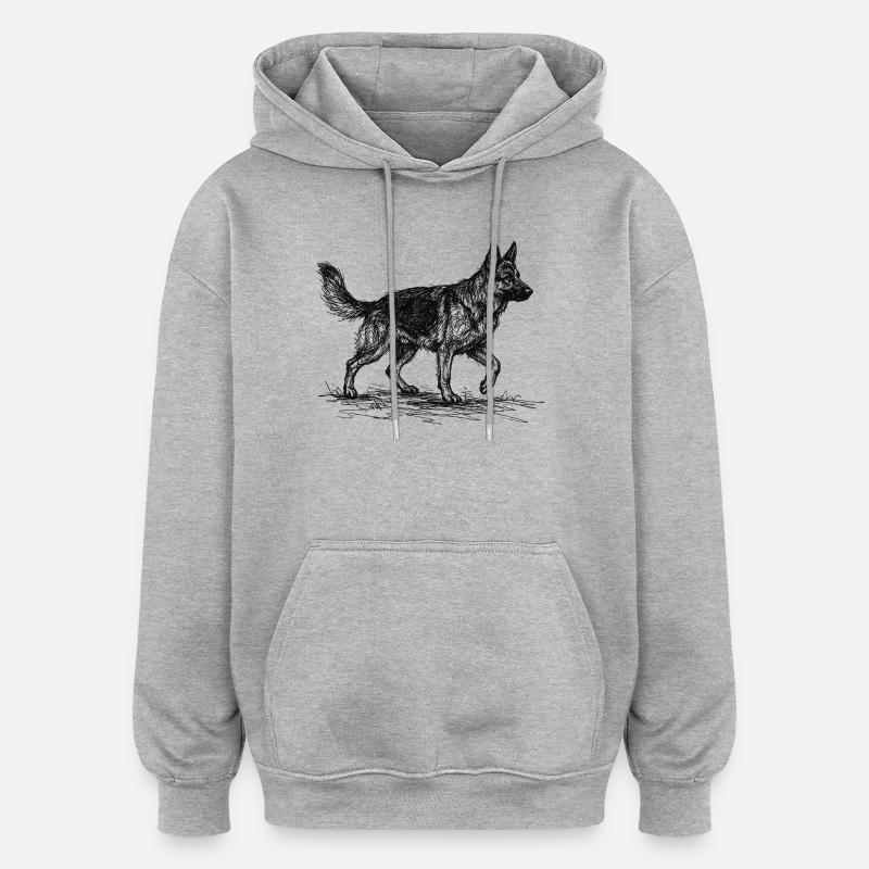 German Shepherd Sketch – German Shepherd Design - Oversized Unisex Hoodie - heather grey
