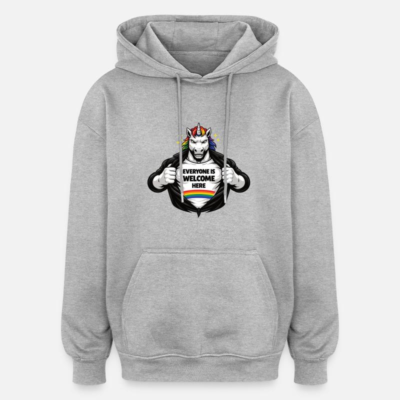 Vielfalt & Respekt Regenbogen Statement Design - Oversized Unisex Hoodie - Grau meliert