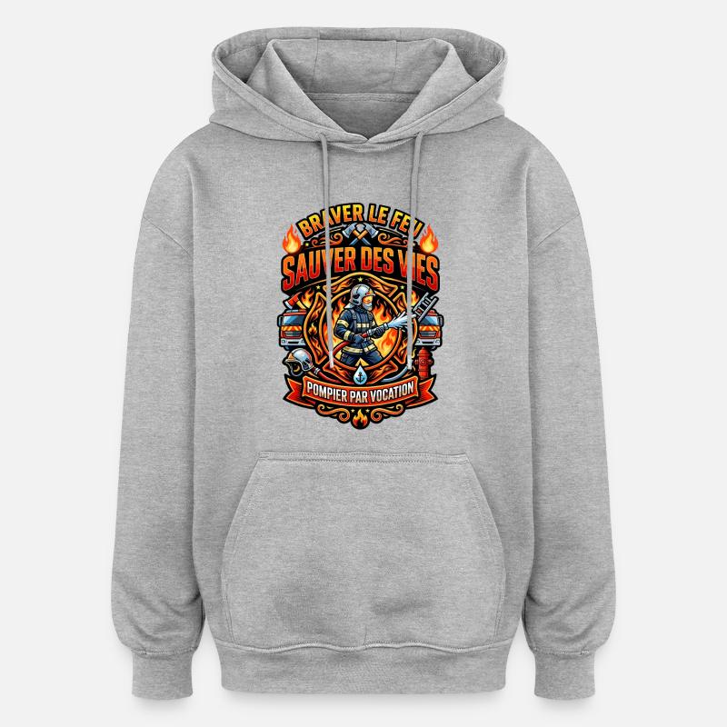 Pompier cadeau homme sapeur-pompier feu héros - Sweat à capuche oversize unisexe - gris chiné