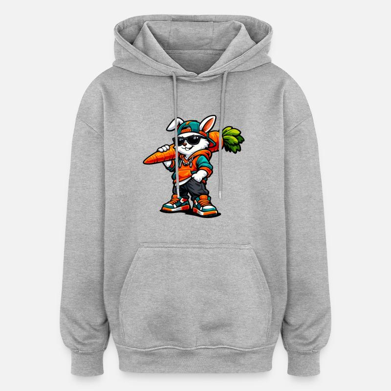 Funny Easter Bunny with Carrot Rabbit - Oversized Unisex Hoodie - heather grey