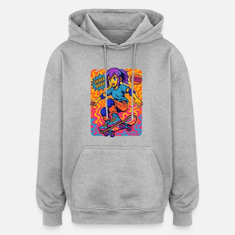 Shaka Brah Skater Pop Art - Sweat à capuche oversize unisexe - gris chiné