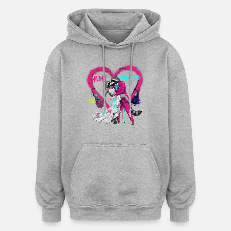Wildly Committed Waschbär Hochzeit - Oversized Unisex Hoodie - Grau meliert