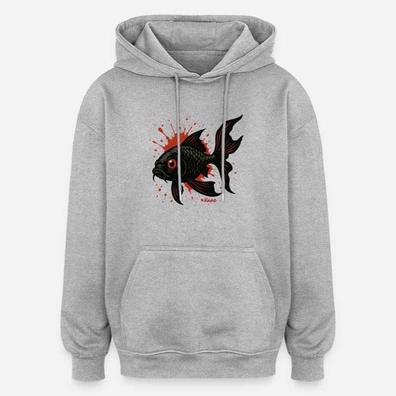 Éclaboussures de carpes koi : Poisson noir - Sweat à capuche oversize unisexe - gris chiné