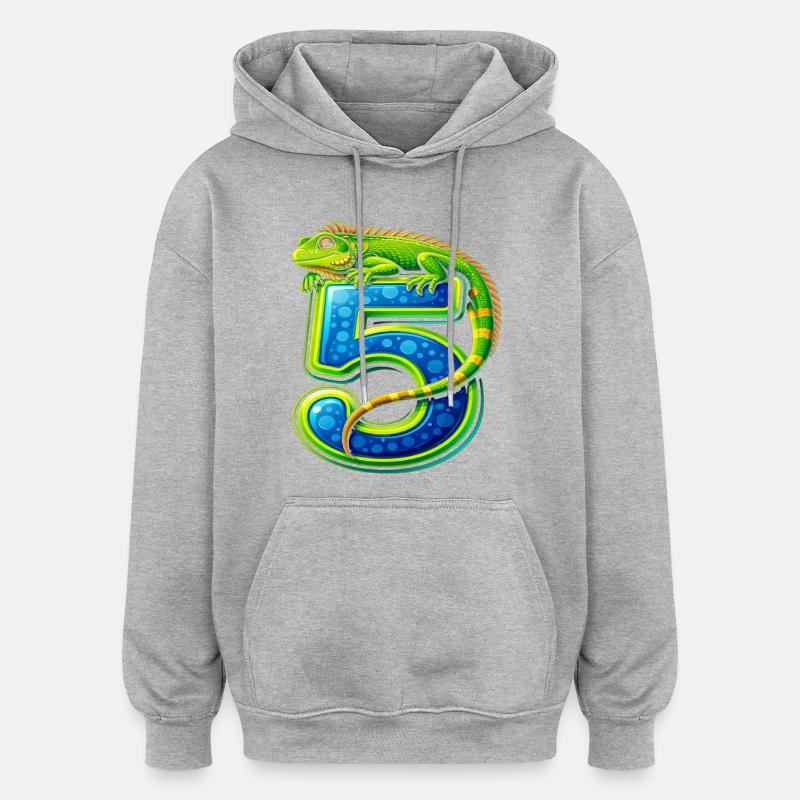 Caméléon Vert 5 ans - Sweat à capuche oversize unisexe - gris chiné